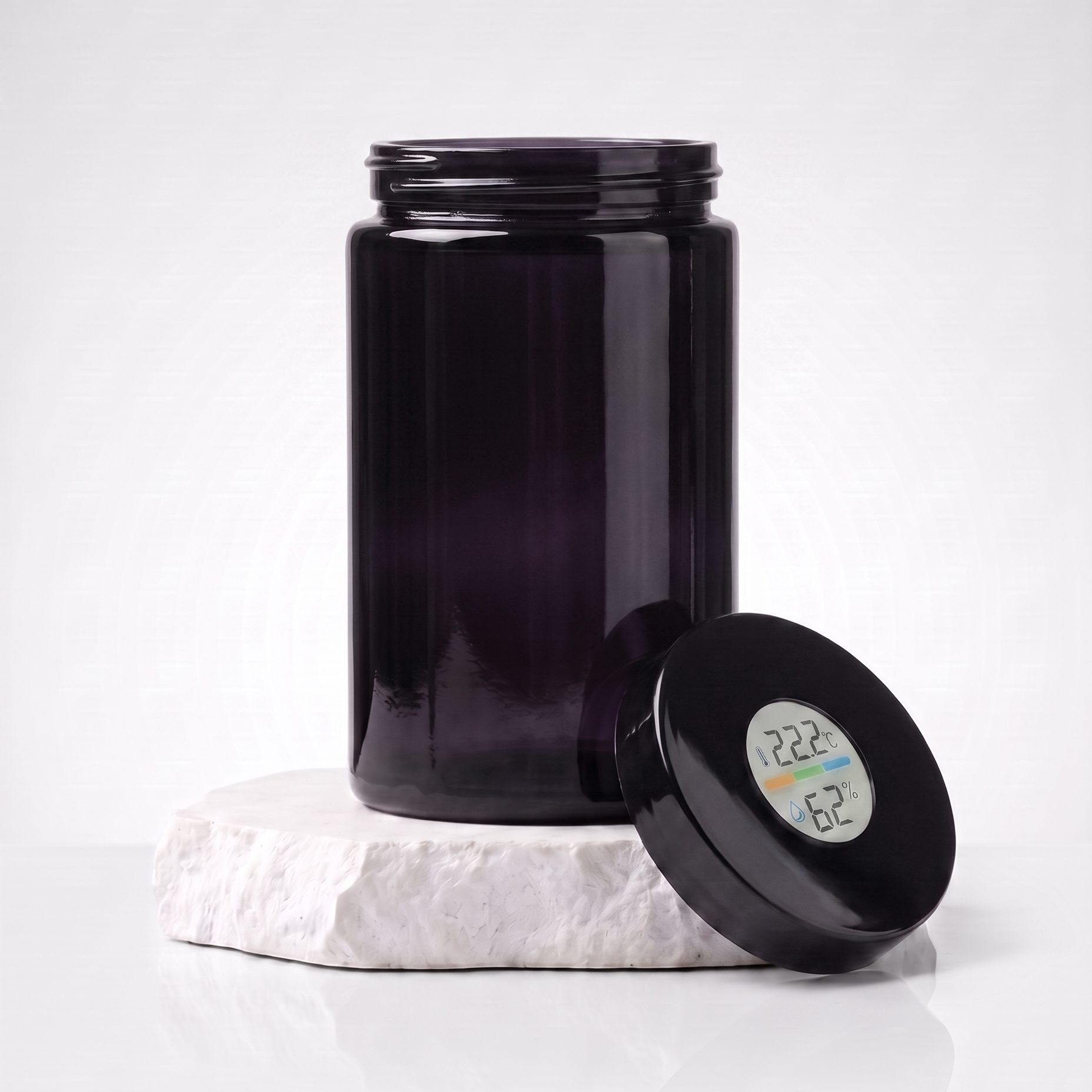 Schwarz-Glas mit Hygrometer